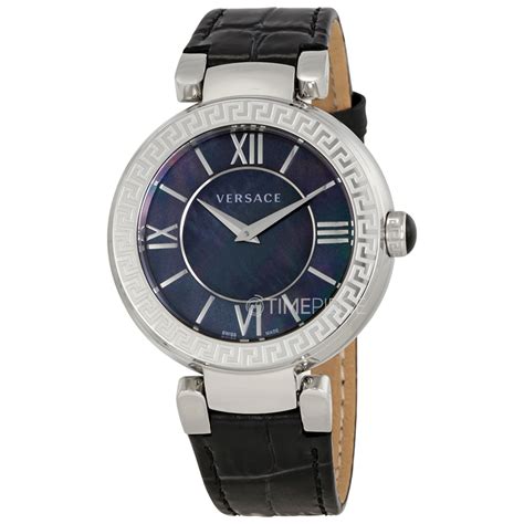 Versace Leda Black Mother of Pearl Dial Black Leather Ladies 